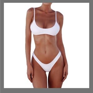 Women's Solid Scoop Neck Push Up Padded Brazilian Thong Bikini Swimsuit